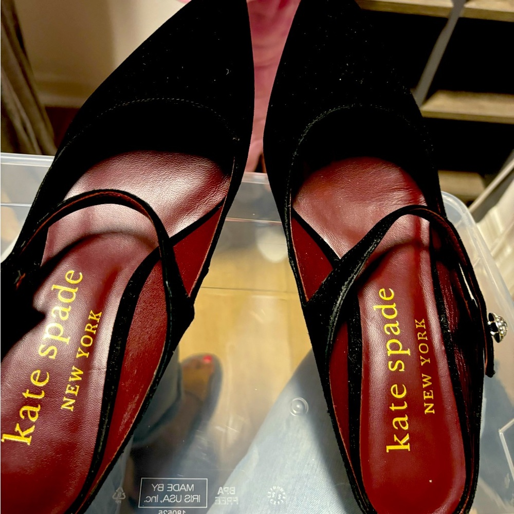 Kate Spade suede/velvet mules with kitten heels